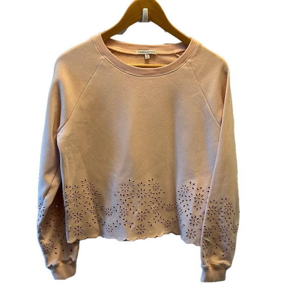 Rebecca Minkoff Soft Pink Morgan Scalloped Eyelet Crew Neck Sweatshirt - Picture 3 of 7